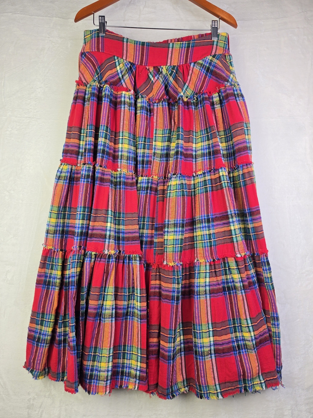 Oli‎ & Hali Tiered Maxi Skirt Womens Large Red Tartan Plaid With Pockets